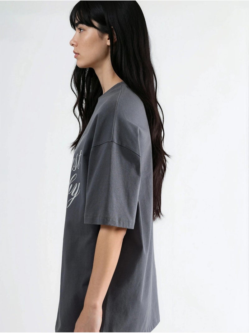 T-shirt oversized com estampado de texto busem Cinza escuro - Kiabi