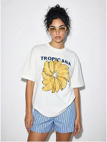 T-shirt oversized com gola redonda e estampado lucci