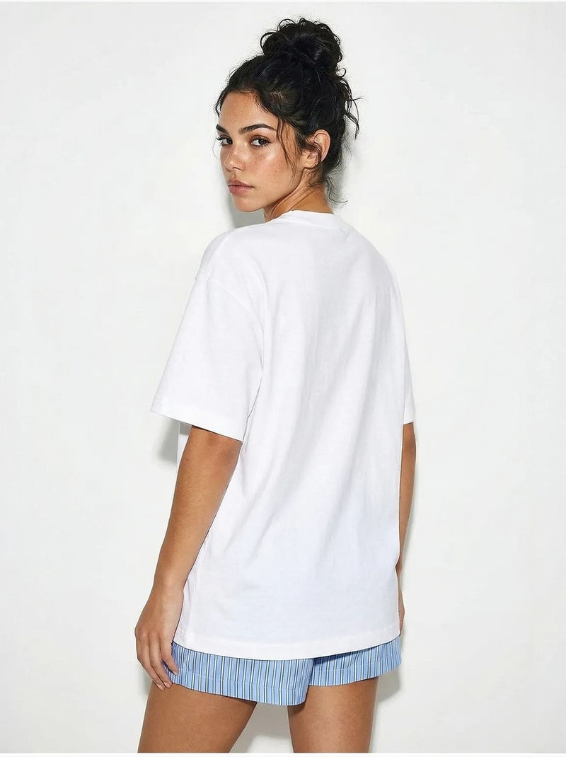 T-shirt oversized com gola redonda e estampado lucci Branco - Kiabi