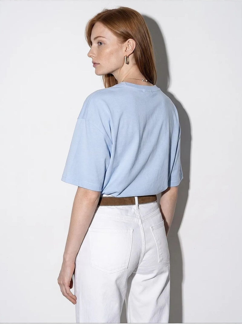 T-shirt oversized de algodão com decote redondo dilvin Azul-céu - Kiabi