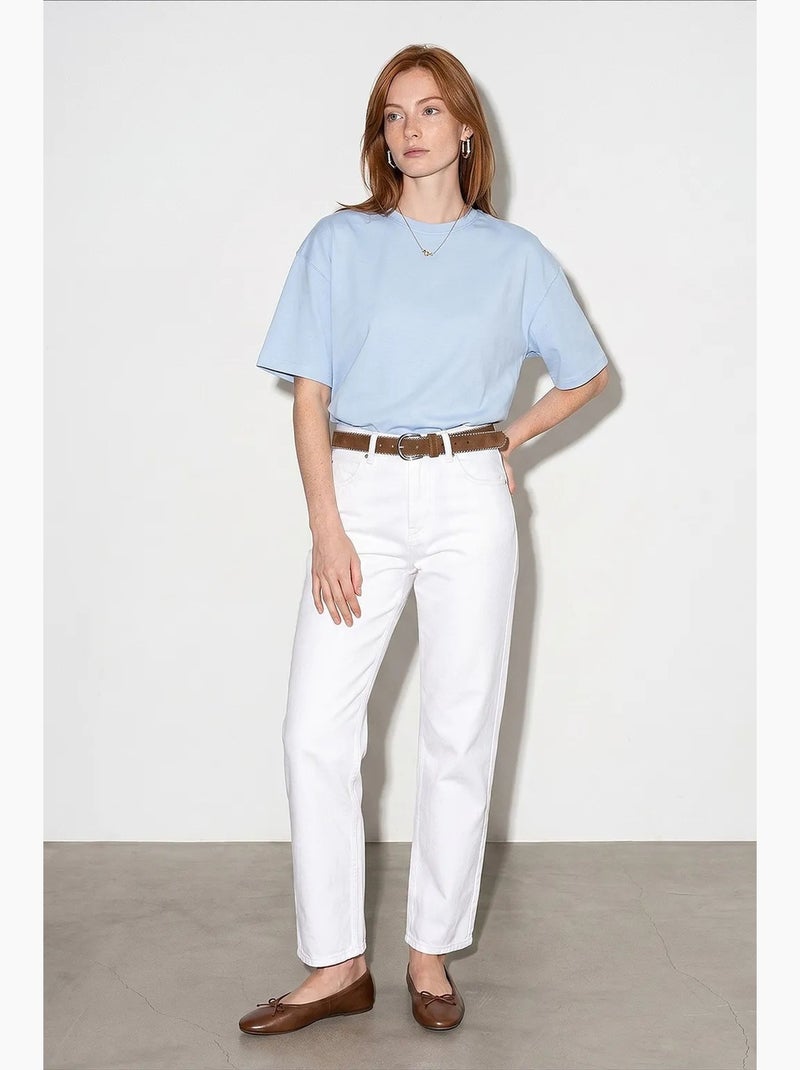T-shirt oversized de algodão com decote redondo dilvin Azul-céu - Kiabi