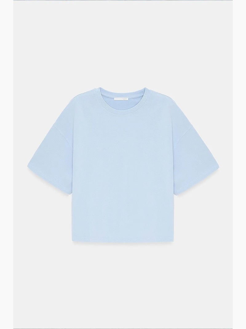 T-shirt oversized de algodão com decote redondo dilvin Azul-céu - Kiabi