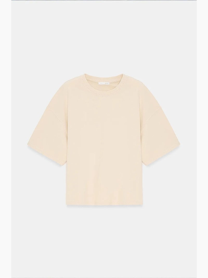 T-shirt oversized de algodão com decote redondo dilvin Bege-argila - Kiabi