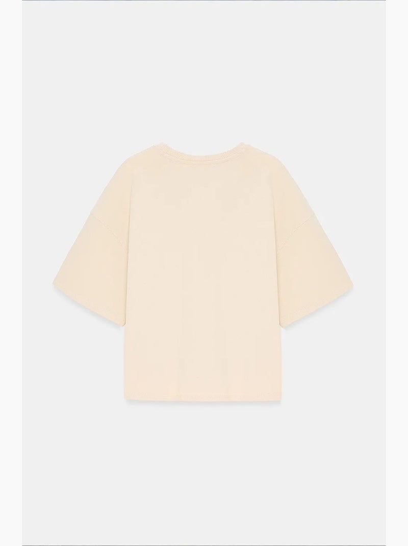 T-shirt oversized de algodão com decote redondo dilvin Bege-argila - Kiabi
