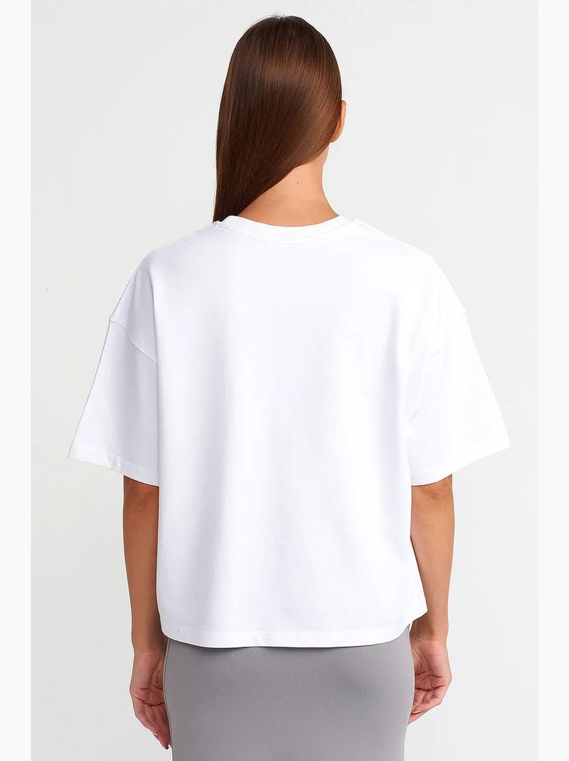 T-shirt oversized de algodão com decote redondo dilvin Branco - Kiabi