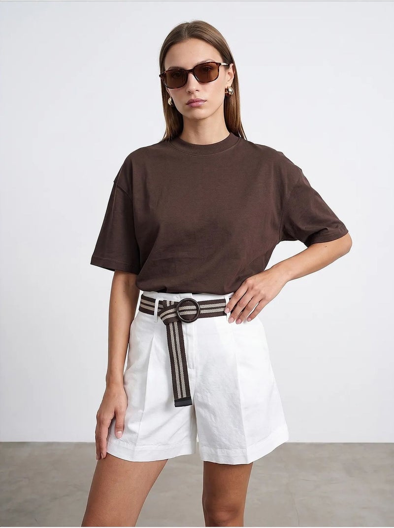 T-shirt oversized de algodão com decote redondo dilvin Castanho - Kiabi