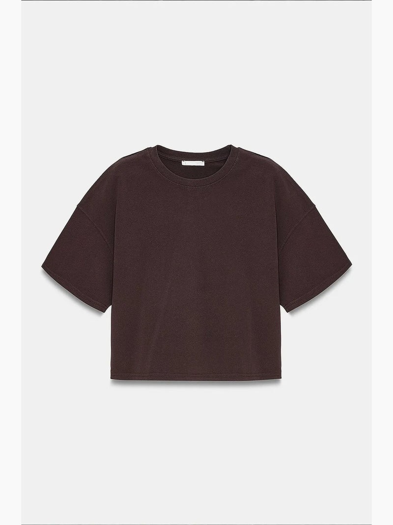 T-shirt oversized de algodão com decote redondo dilvin Castanho - Kiabi