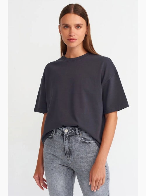 T-shirt oversized de algodão com decote redondo dilvin - Kiabi