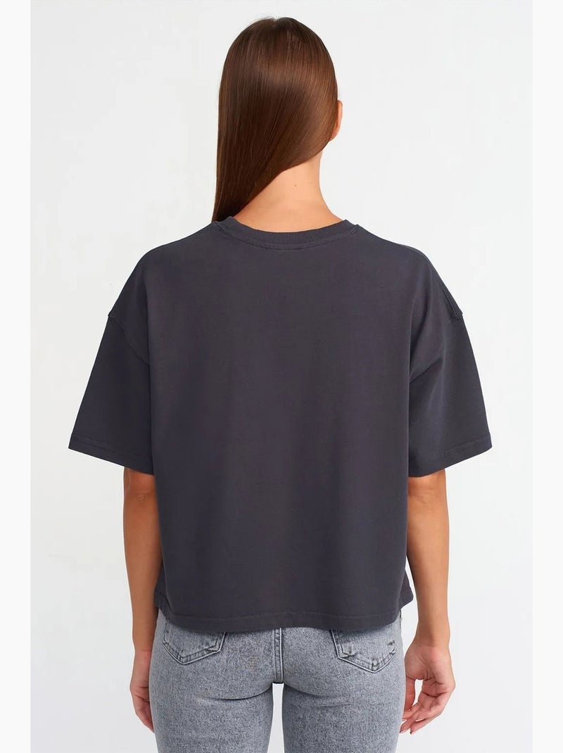 T-shirt oversized de algodão com decote redondo dilvin Cinza-preto - Kiabi