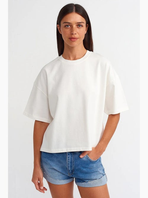 T-shirt oversized de algodão com decote redondo dilvin - Kiabi