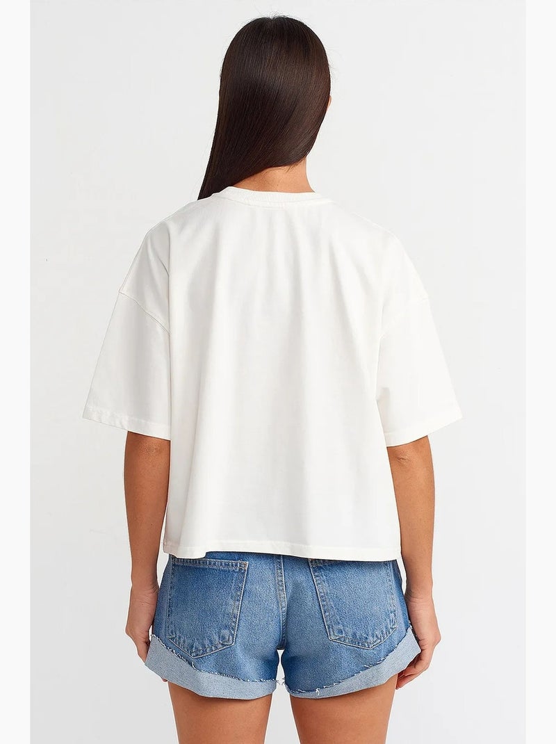 T-shirt oversized de algodão com decote redondo dilvin Ecru - Kiabi