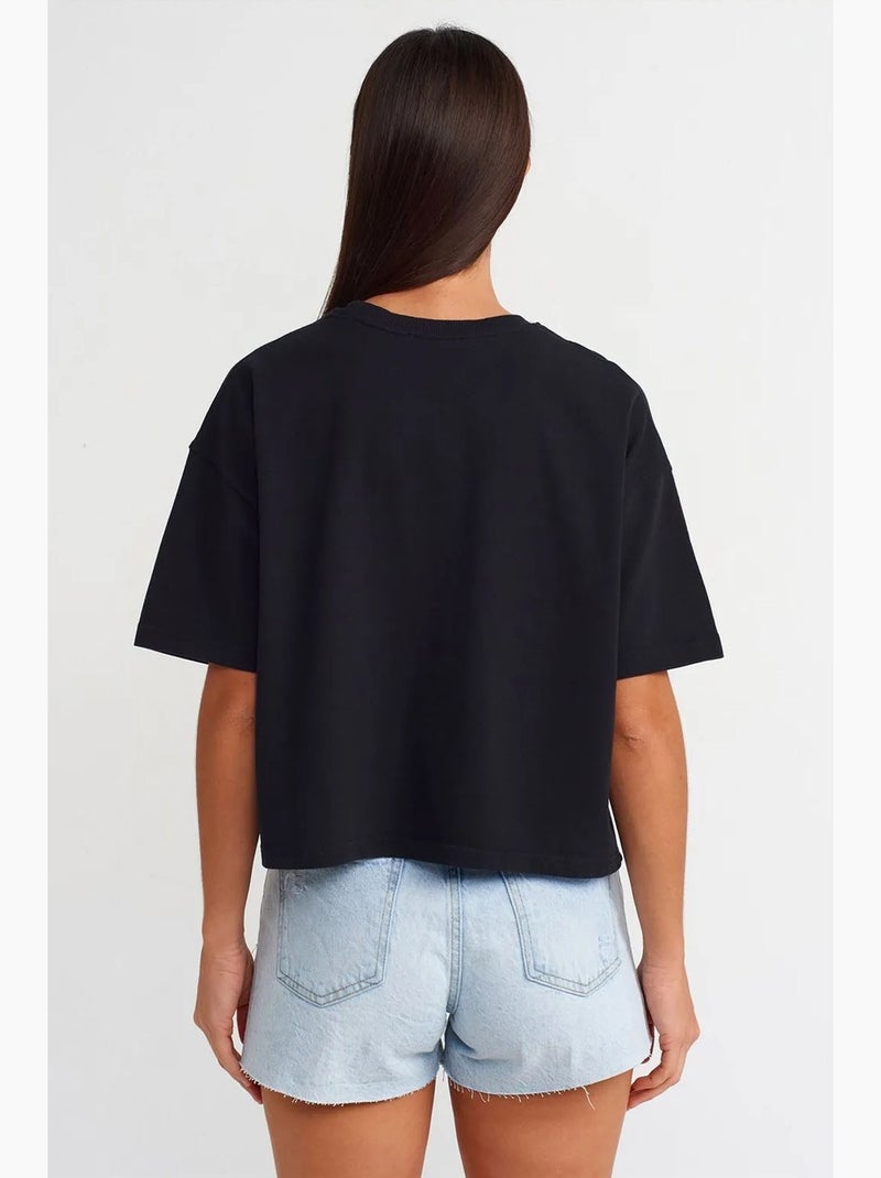 T-shirt oversized de algodão com decote redondo dilvin Preto - Kiabi