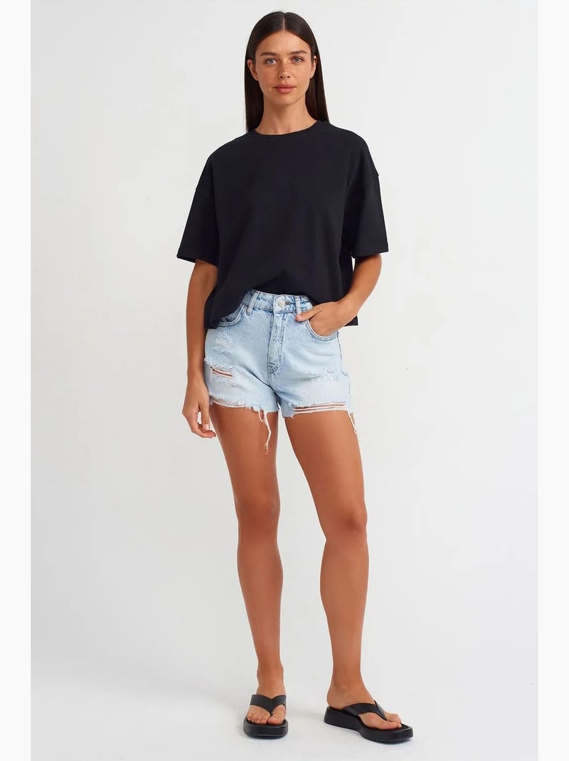 T-shirt oversized de algodão com decote redondo dilvin Preto - Kiabi