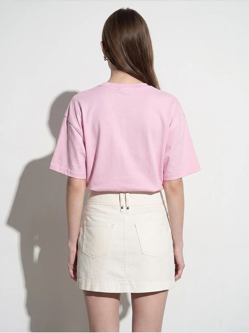 T-shirt oversized de algodão com decote redondo dilvin Rosa-claro - Kiabi