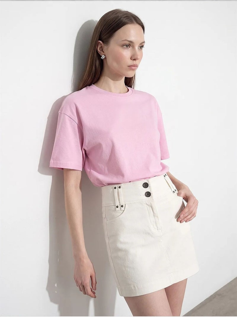 T-shirt oversized de algodão com decote redondo dilvin Rosa-claro - Kiabi