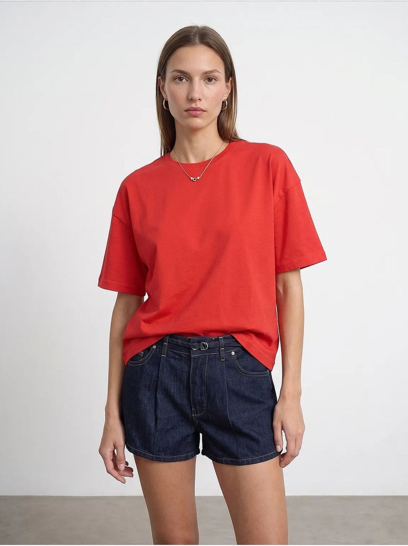 T-shirt oversized de algodão com decote redondo dilvin Vermelho - Kiabi