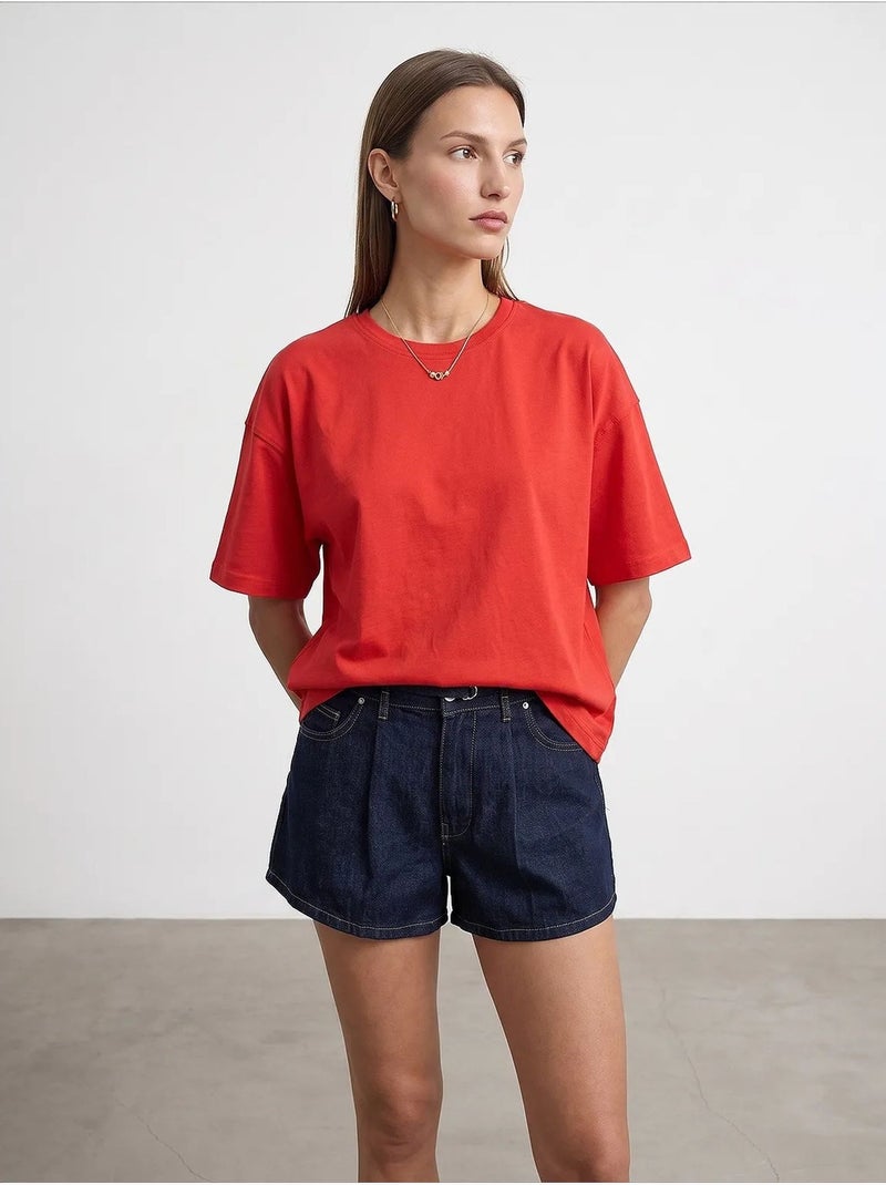 T-shirt oversized de algodão com decote redondo dilvin Vermelho - Kiabi