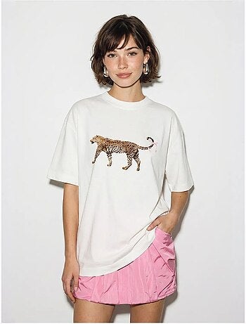 T-shirt oversized de algodão com estampa de leopardo lucci