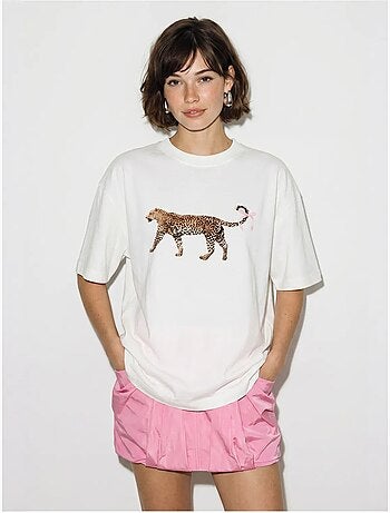 T-shirt oversized de algodão com estampa de leopardo lucci