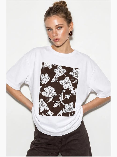 T-shirt oversized de algodão com estampado floral lucci - Kiabi