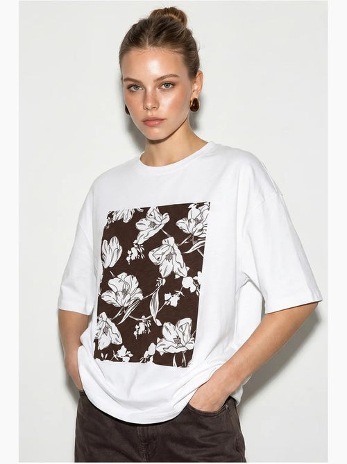 T-shirt oversized de algodão com estampado floral lucci - Kiabi
