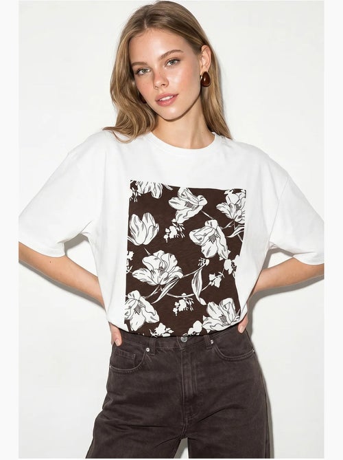 T-shirt oversized de algodão com estampado floral lucci - Kiabi