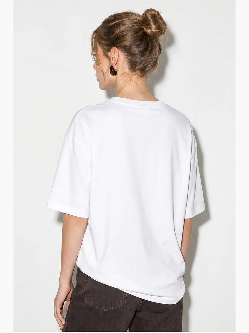 T-shirt oversized de algodão com estampado floral lucci Branco Castanho - Kiabi