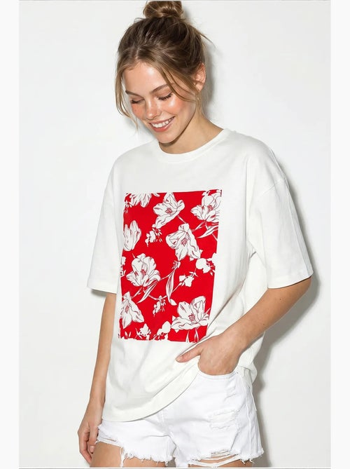 T-shirt oversized de algodão com estampado floral lucci - Kiabi