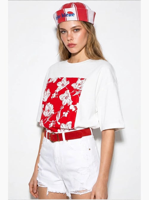 T-shirt oversized de algodão com estampado floral lucci - Kiabi
