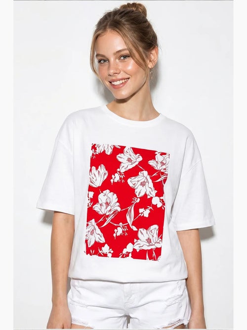 T-shirt oversized de algodão com estampado floral lucci - Kiabi