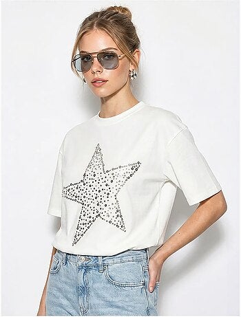 T-shirt oversized de algodão com estrela de lantejoulas lucci
