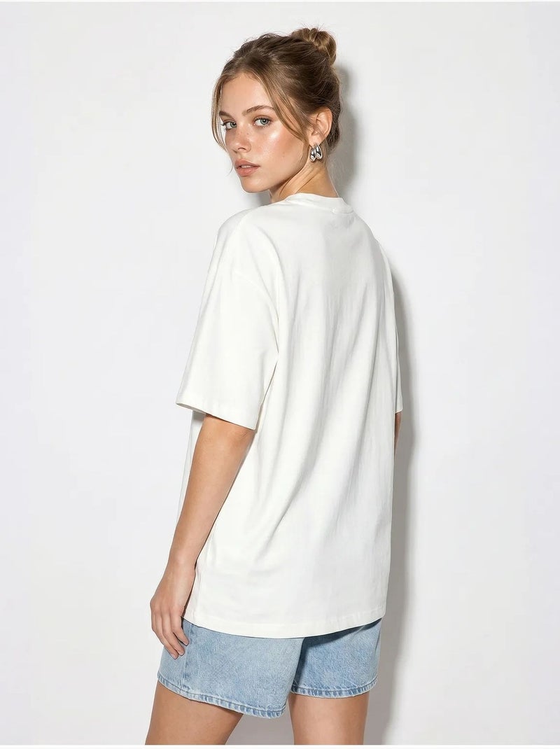 T-shirt oversized de algodão com estrela de lantejoulas lucci Branco sujo - Kiabi