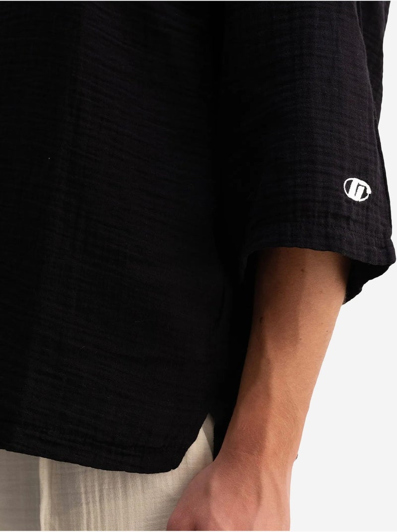 T-shirt oversized de algodão com gola redonda giesto Preto - Kiabi