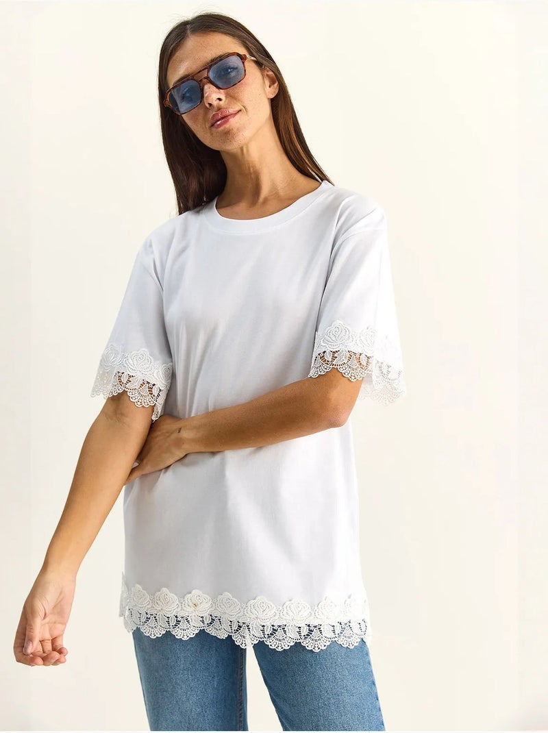 T-shirt oversized de algodão com gola redonda lucci Branco - Kiabi