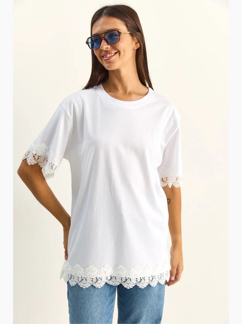 T-shirt oversized de algodão com gola redonda lucci Branco - Kiabi