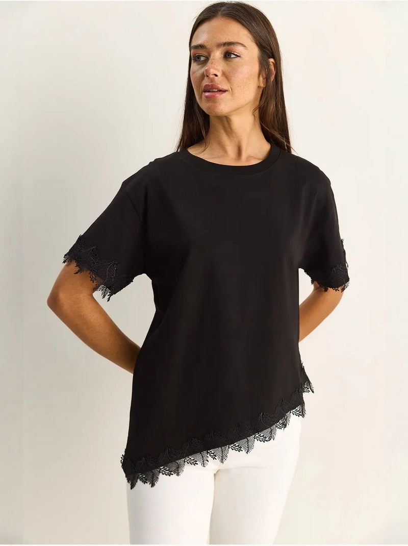 T-shirt oversized de algodão com gola redonda lucci Preto - Kiabi