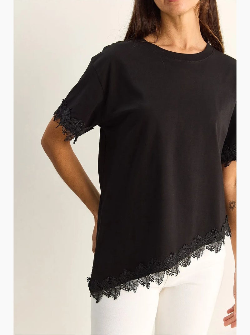 T-shirt oversized de algodão com gola redonda lucci Preto - Kiabi