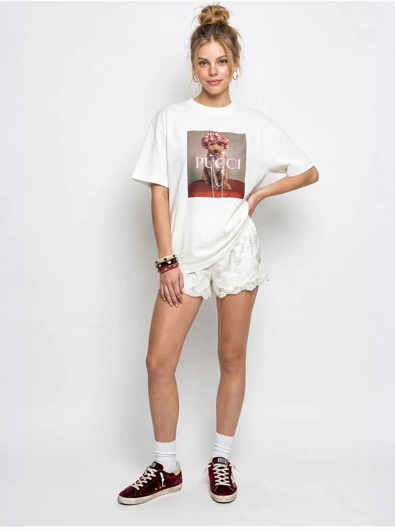 T-shirt oversized de algodão estampada lucci Branco - Kiabi