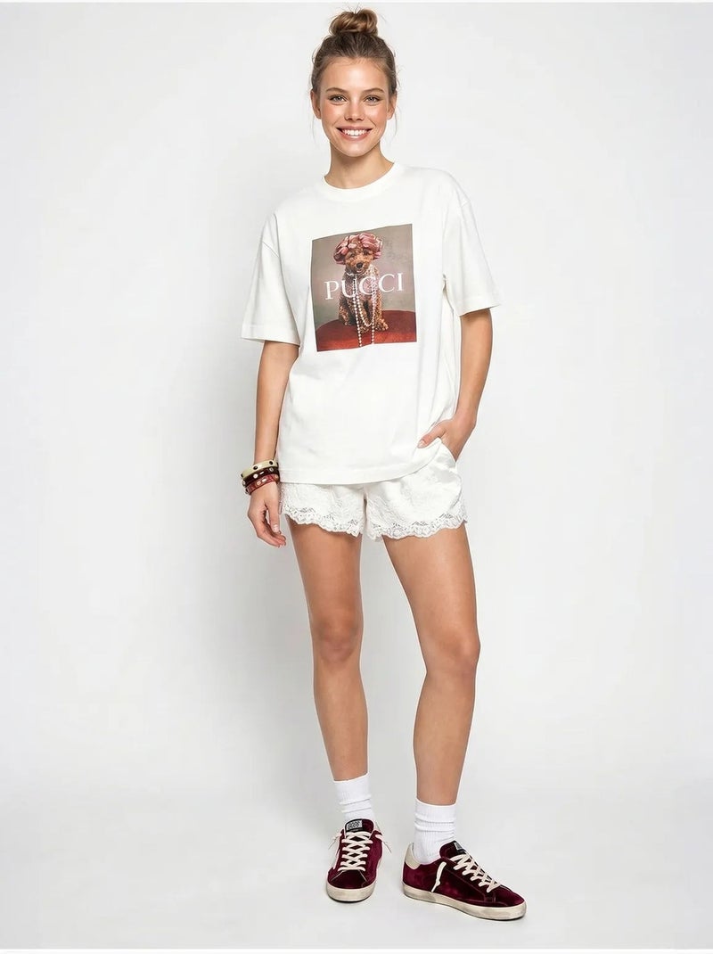 T-shirt oversized de algodão estampada lucci Branco - Kiabi