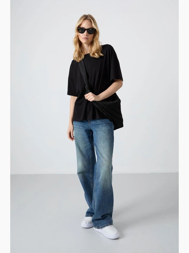 T-shirt oversized de algodão-modal com decote redondo tommy Preto - Kiabi