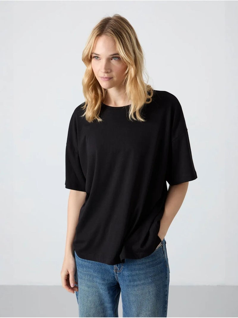 T-shirt oversized de algodão-modal com decote redondo tommy Preto - Kiabi