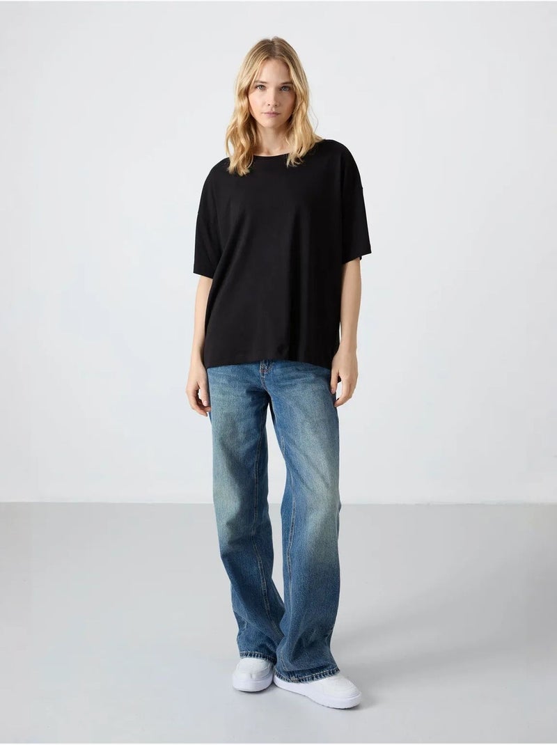 T-shirt oversized de algodão-modal com decote redondo tommy Preto - Kiabi