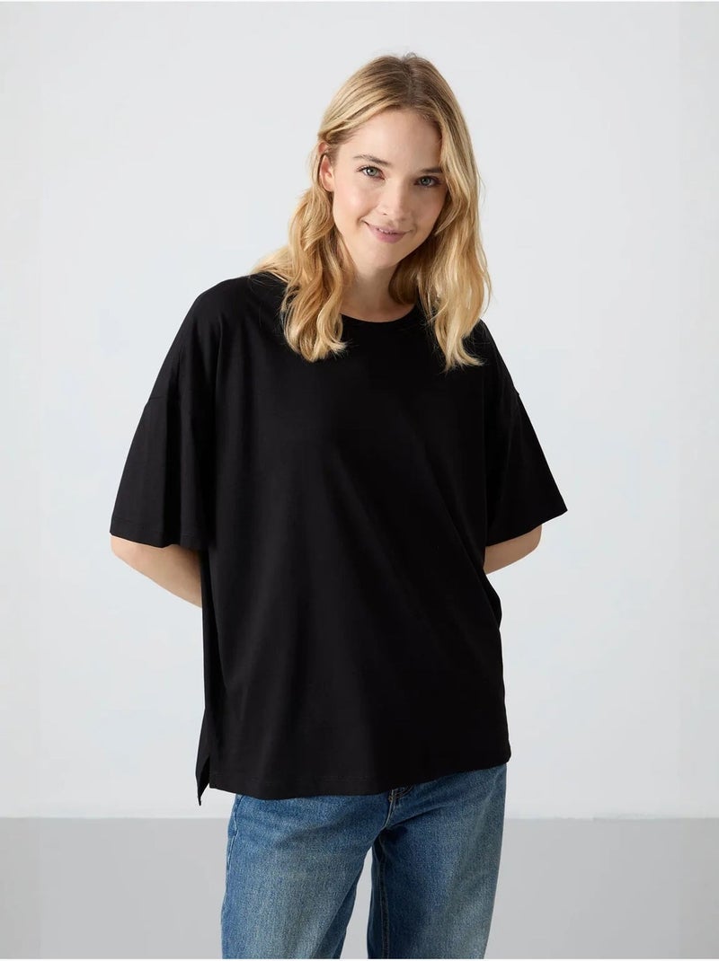 T-shirt oversized de algodão-modal com decote redondo tommy Preto - Kiabi