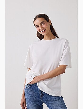 T-shirt oversized de gola redonda em algodão penti