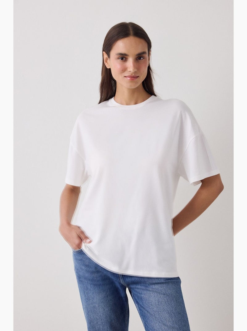 T-shirt oversized de gola redonda em algodão penti Branco - Kiabi