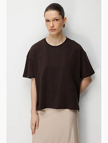 T-shirt oversized de gola redonda lisa com racha mixray