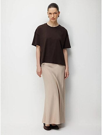 T-shirt oversized de gola redonda lisa com racha mixray