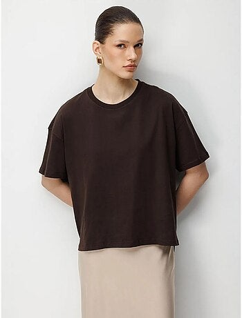 T-shirt oversized de gola redonda lisa com racha mixray