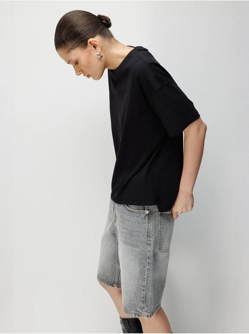 T-shirt oversized de gola redonda lisa com racha mixray Preto - Kiabi