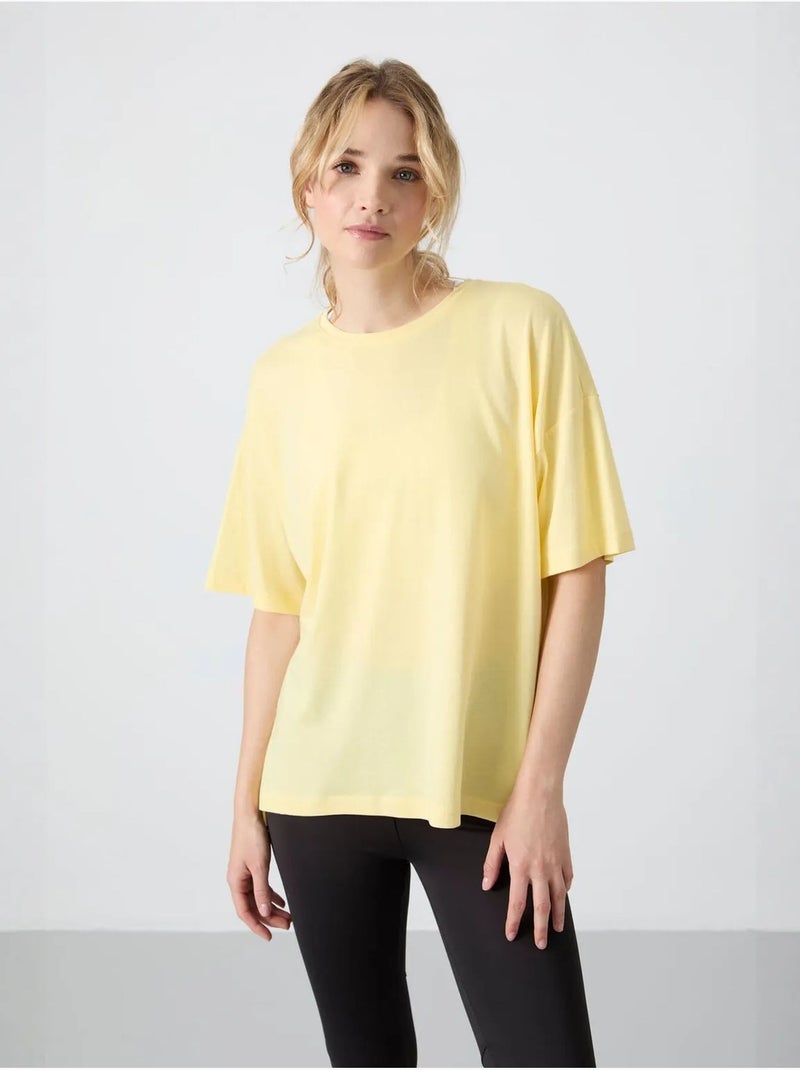 T-shirt oversized em algodão-modal com decote redondo tommy Amarelo-limão - Kiabi